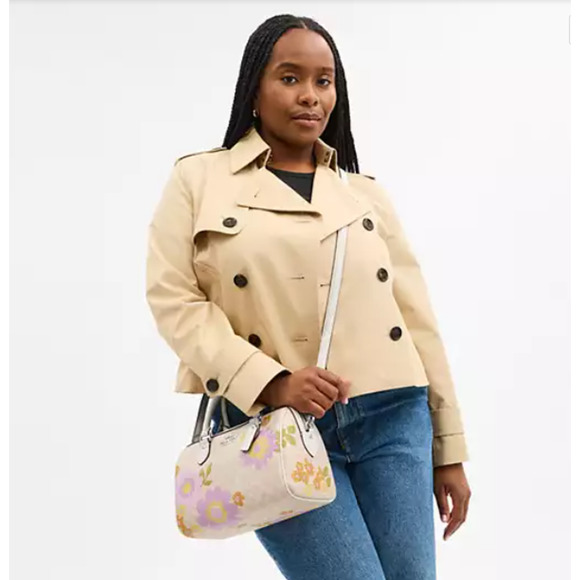 COACH Rowan Satchel Crossbody Bag Signature Canvas Floral Print CBG72 Sand NWT - Picture 6 of 11